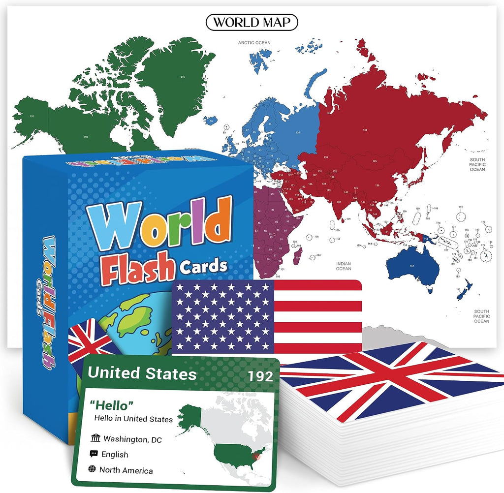 BRIGHTENKIDZ World Flags Flashcards, 245+ Country & Map Geography Game