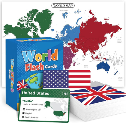 BRIGHTENKIDZ World Flags Flashcards, 245+ Country & Map Geography Game