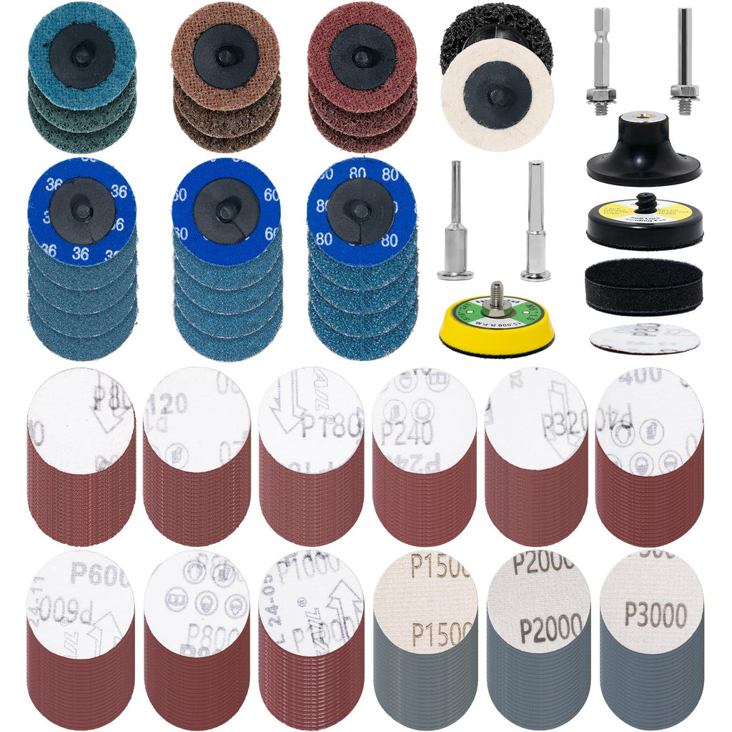 270Pcs Die Grinder Accessories,2 Inch Sanding Discs for Drill Grinder Rotary Tools,36-3000 Grit Hook and Loop Sandpaper