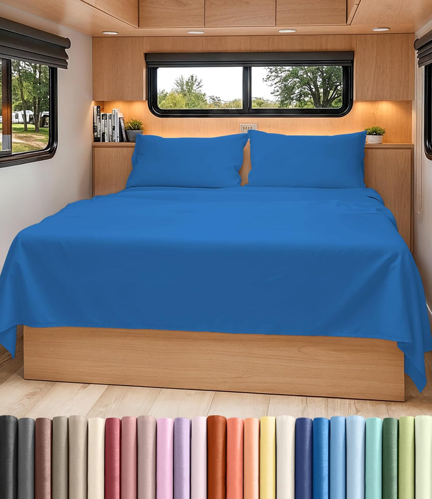 Short Queen Size 4 Piece Bed Sheet Set - RV Short Queen Sheets - Royal Blue