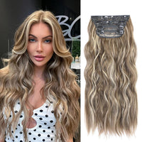 VERNA Clip in Hair Extensions, 20 Inch Long Wavy Balayage Dark Brown to Caramel Blonde Hair Extensions for Women 4PCS Cu