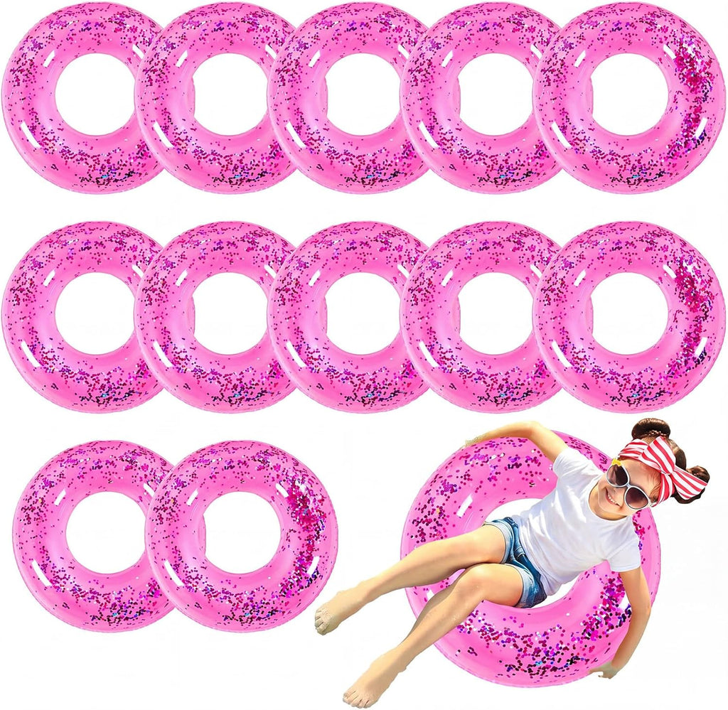 Relaxgiant 12 Pcs Pool Floats Glitter Swim Rings with Sequined, Pink