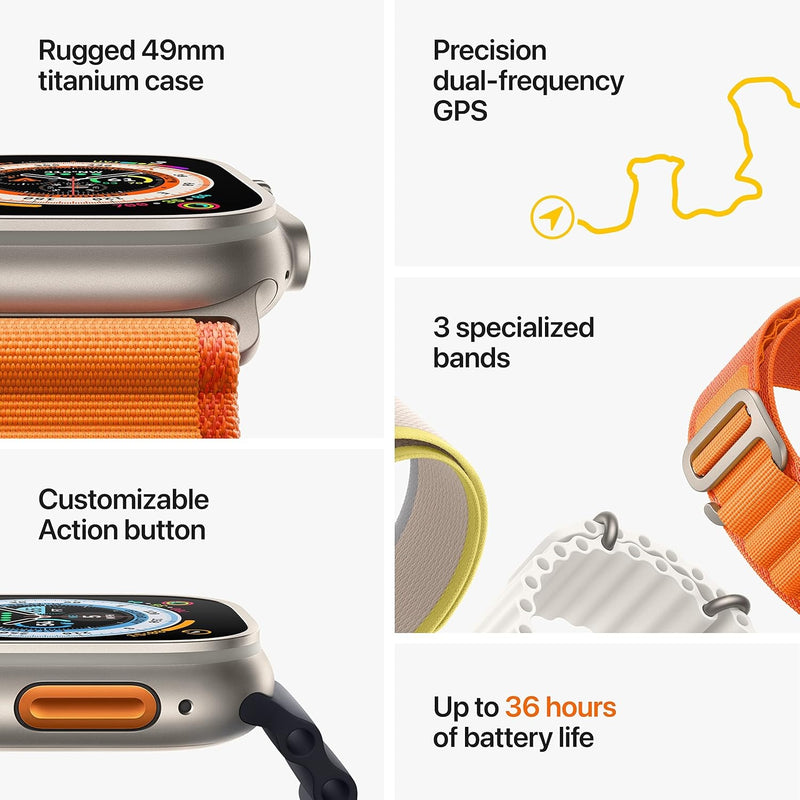 Renewed Apple Watch Ultra [GPS + Cellular 49mm] Titanium Case with Orange Alpine Loop, Large (Renewed)