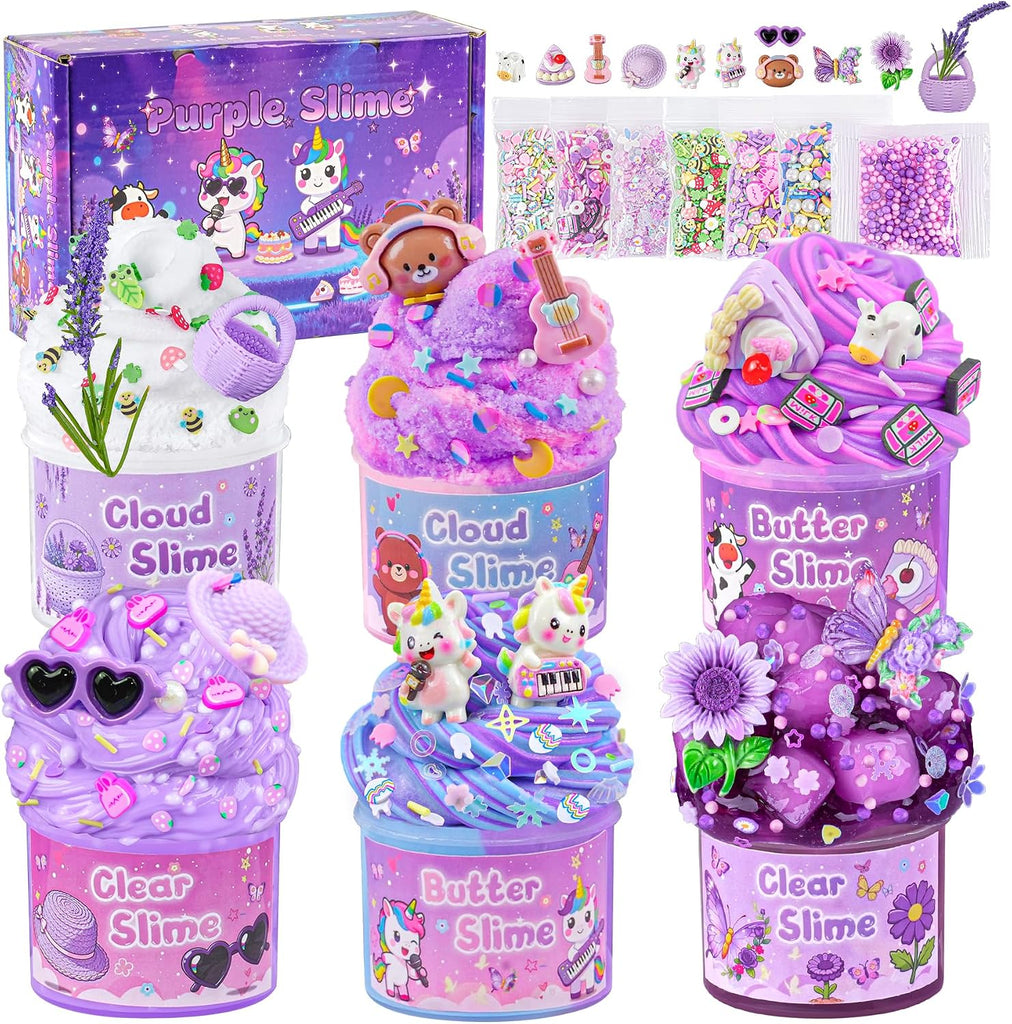 6-Pack Purple Slime Kit for Kids, Butter Cloud Squishy Birthday Gift Set