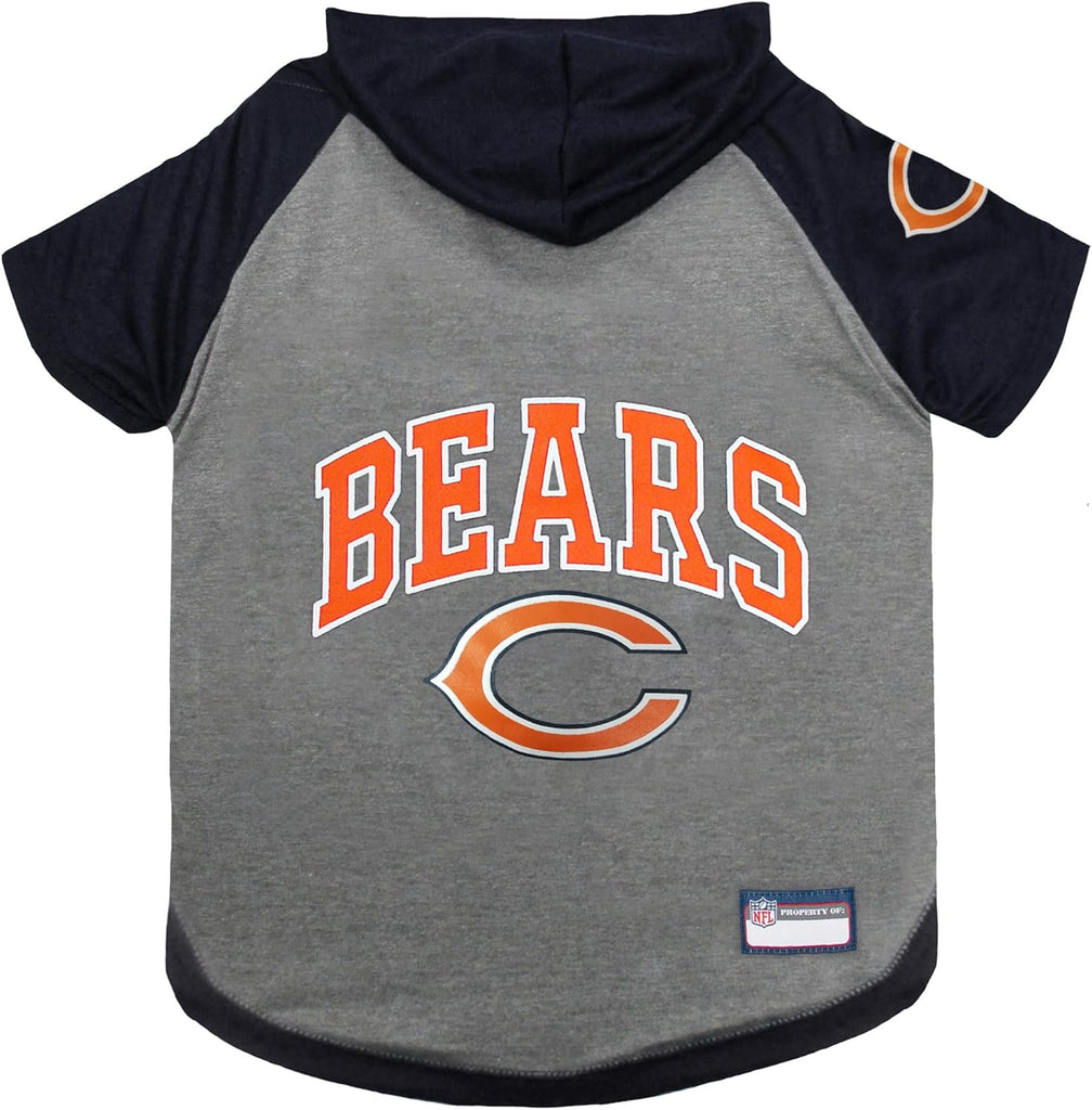 Pets First Hoodie T-Shirt for Dogs & Cats. NFL Chicago Bears Football Licensed Dog Hoody Tee Shirt, X-Small Sports Hoody