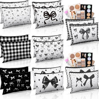 16 Pcs Bow Makeup Bags Bulk for Women Black Coquette Aesthetic Preppy Cosmetic Bags Bow Floral Canvas Toiletry Bags Aest