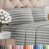 Queen Size 4 Piece Sheet Set - Breathable & Cooling Sheets - Grey Stripes
