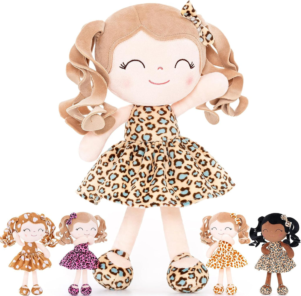 Gloveleya Baby Dolls Soft Snuggly First Baby Girl Gifts Plush Doll with Light Skin & Leopard Dress 12inches Animal Serie