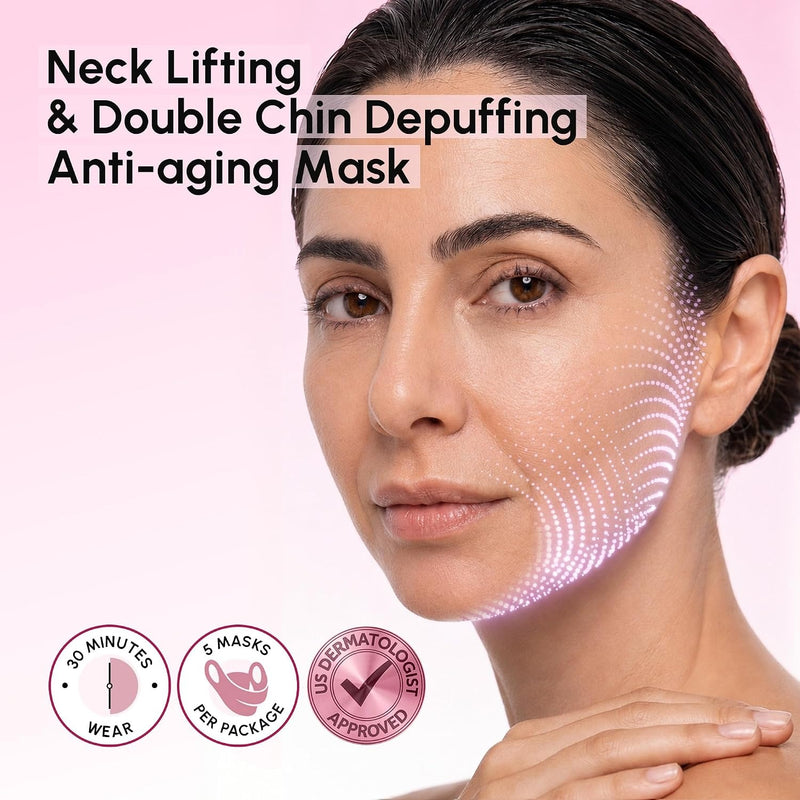 MAREE Máscara de elevación en V – Cinta de elevación de cuello antienvejecimiento y correa de barbilla para dormir – Parche de arrugas para el cuello y reductor de doble barbilla para estiramiento