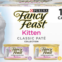 Purina Fancy Feast Grain Free Pate Wet Kitten Food Variety Pack, Kitten Classic Pate Collection Chicken & Salmon - (2 Pa