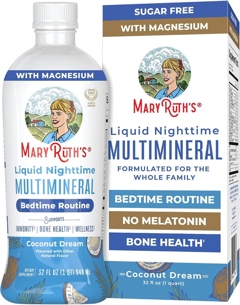 MaryRuth's Liquid Nighttime Multimineral | NO Melatonin | Bedtime Routine | Magnesium Citrate | Calcium | Zinc | Vitamin D3 | Available in 4 Flavors | Vegan | Sugar Free | Gluten Free | 32 Oz