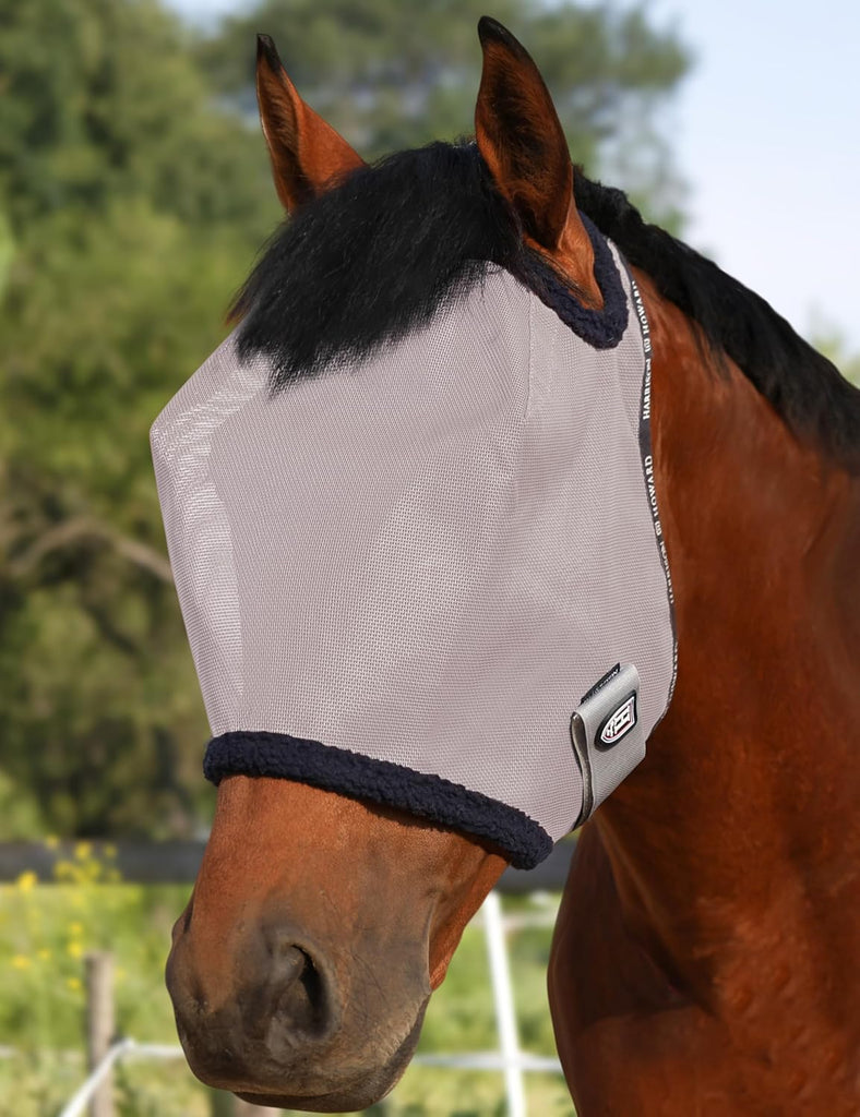 Harrison Howard All Round Mesh Horse Fly Mask UV Protective with Fleece Padded Edging Original Grey L