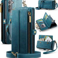 Asuwish Phone Case for Samsung Galaxy S21 5G 6.2 inch Zipper Wallet Cover with Screen Protector and Crossbody Lanyard St