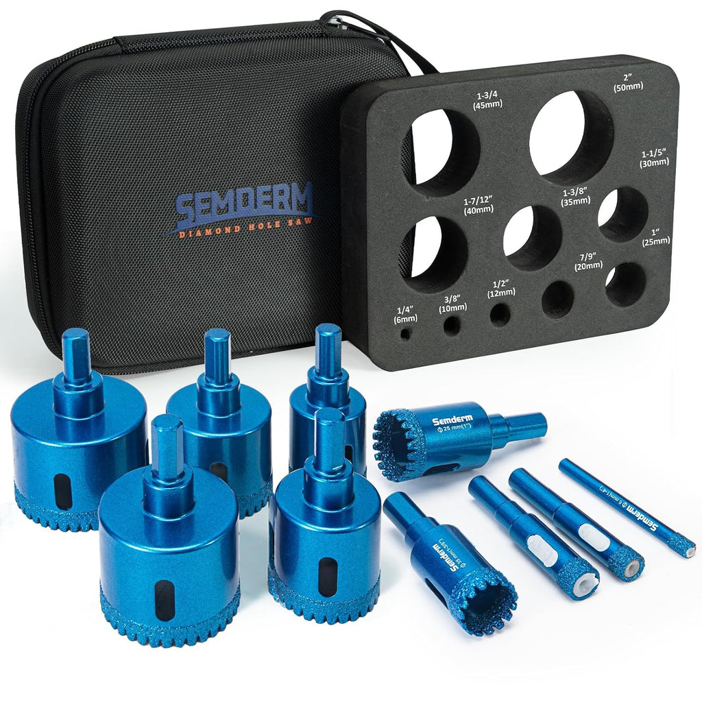 Diamond Hole Saw Kit Tile Hole Saw Kit 10 PCS Serrated Brazing Core Drill Bit Set with EVA Guide Jig Diamond Drill Bits