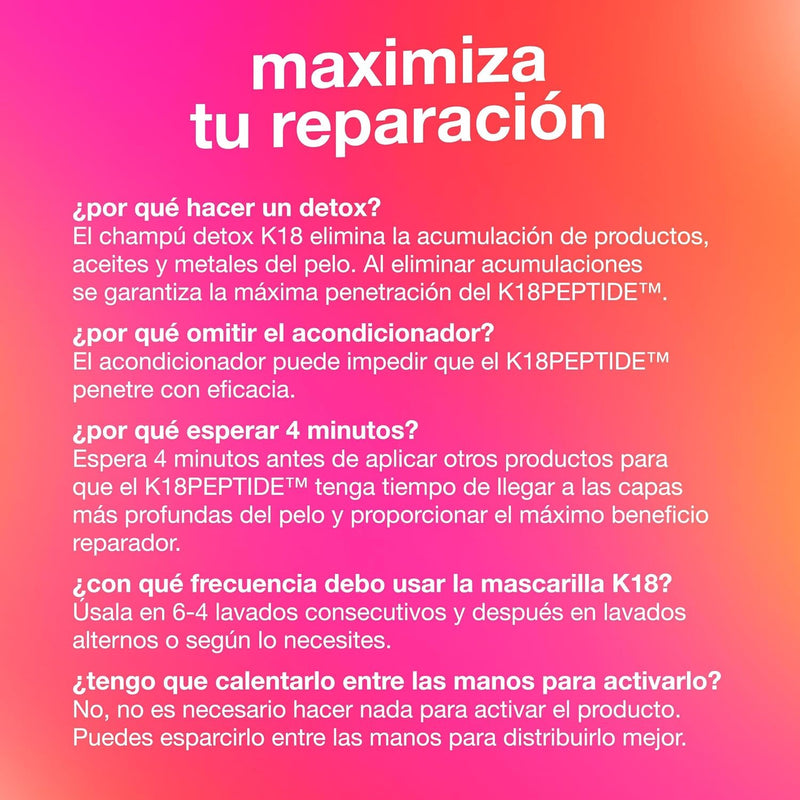 K18 Mascarilla Molecular Capilar Sin Enjuague, Repara el Cabello Seco o Dañado, Revierte el Daño Capilar por Decoloración, Color, Servicios Químicos y Calor