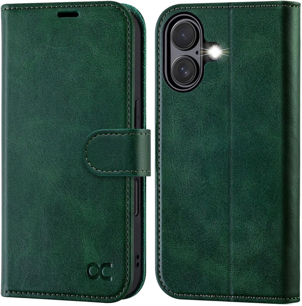 OCASE for iPhone 16 Wallet Case, Card Holder, Blackish Green