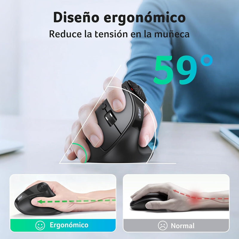 Acer Ergonomic Mouse Wireless with Side Scroll, Bluetooth Mouse for Laptop
