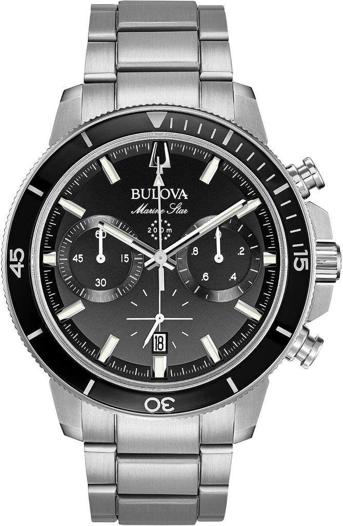 Bulova Men's Marine Star Series C Stainless Steel 6-Hand Chronograph Quartz Watch, Black Dial Style: 96B272