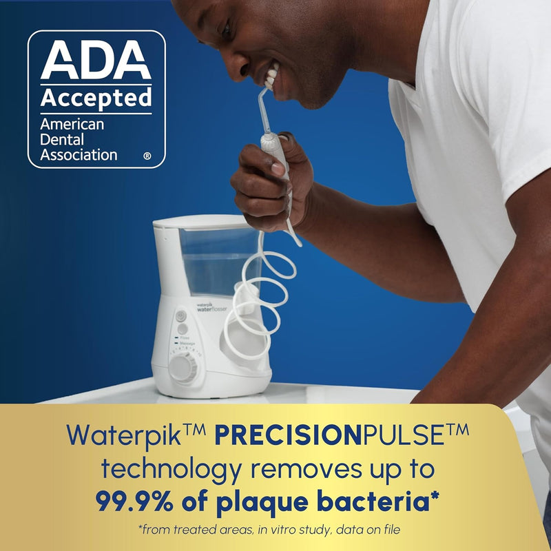 Waterpik Aquarius - Hilo dental de agua para limpieza de dientes, encías, brackets, cuidado dental, energía eléctrica con 10 configuraciones, 7 puntas para múltiples usuarios y necesidades