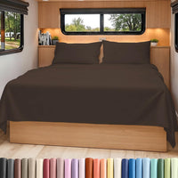 Short Queen Size 4 Piece Bed Sheet Set - RV Short Queen Sheets - Brown