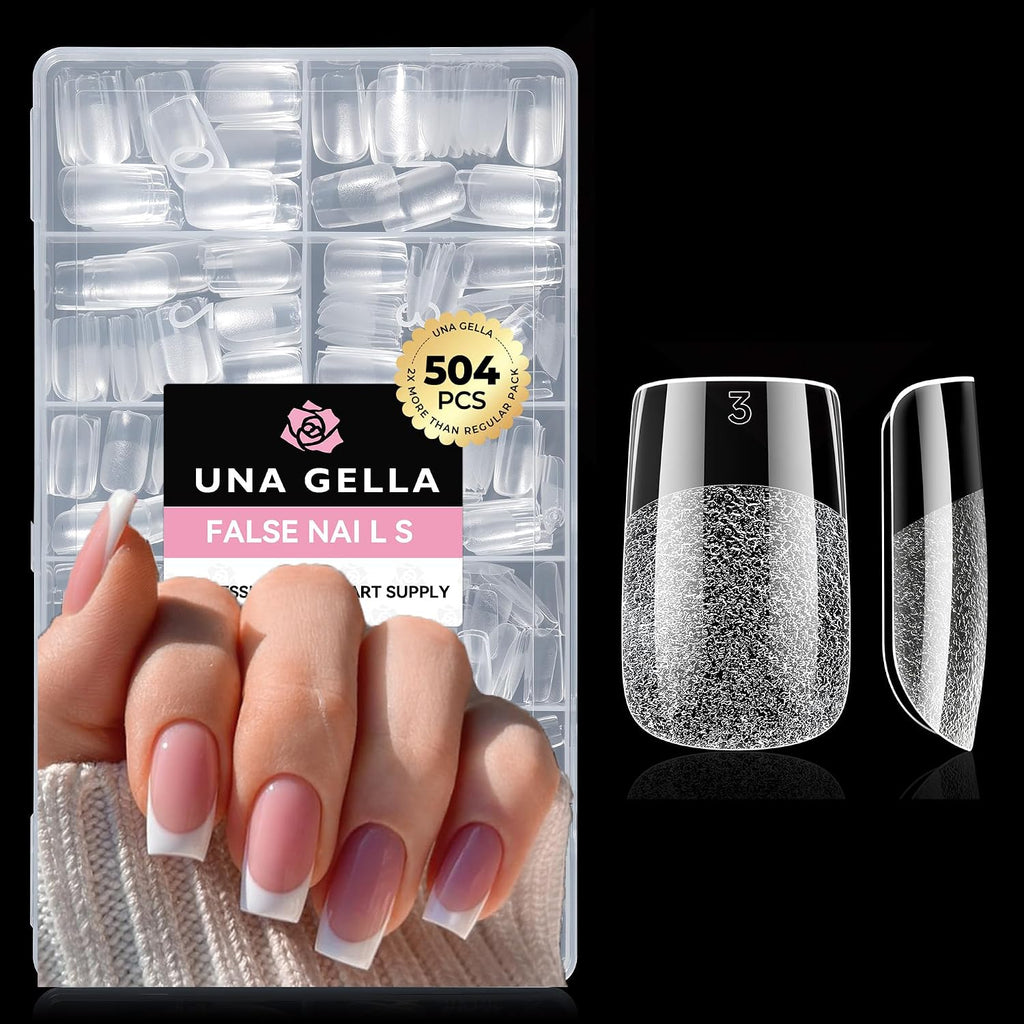 UNA GELLA Nail Tips Square 504PCS Short Square Nail Tips Pre Etched