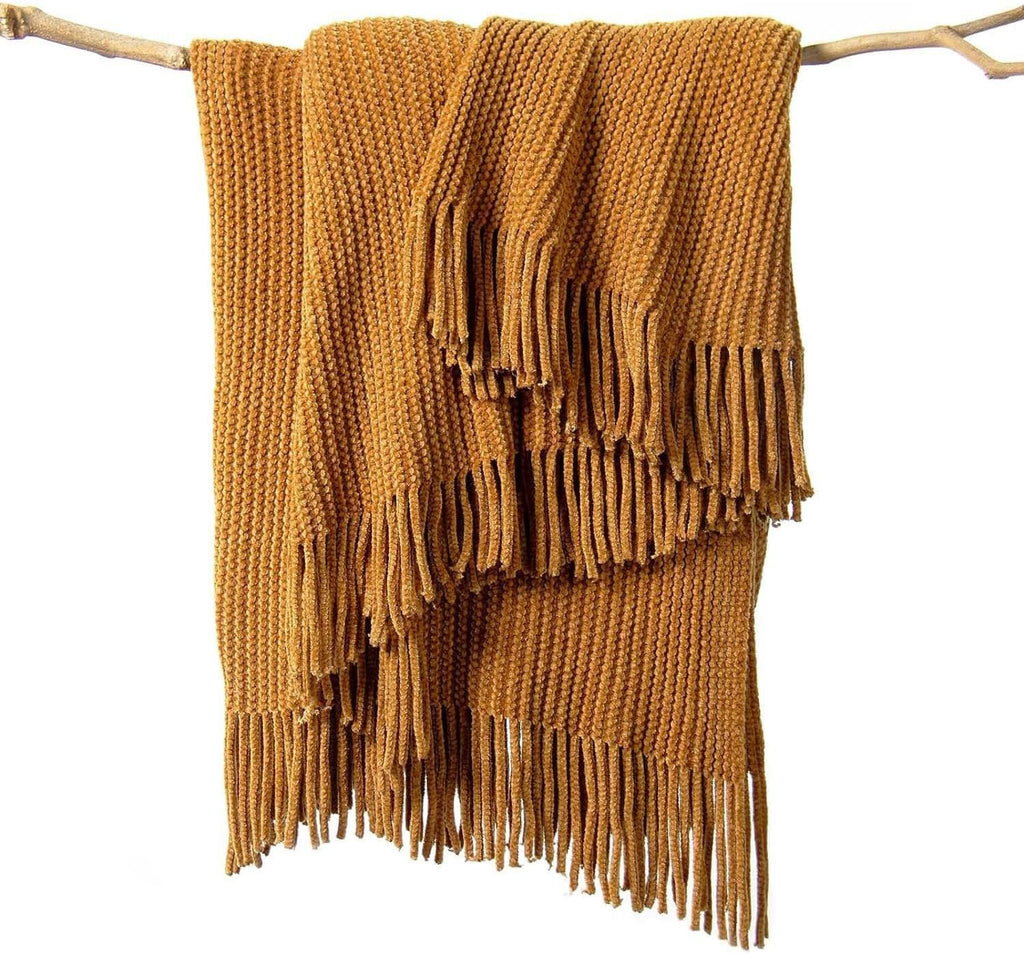 lifein Throw Blanket for Couch, Soft Boho Decor Bed Throw,Cozy Brown Knitted Chenille Small Farmhouse Lightweight Throw