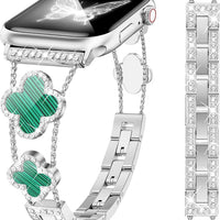 MOINSPIRE Silver Bling Diamond Clover Bands Women Compatible with Apple Watch 42mm(S3/2/1) 44/45/46/49mm Lucky Sparkle D