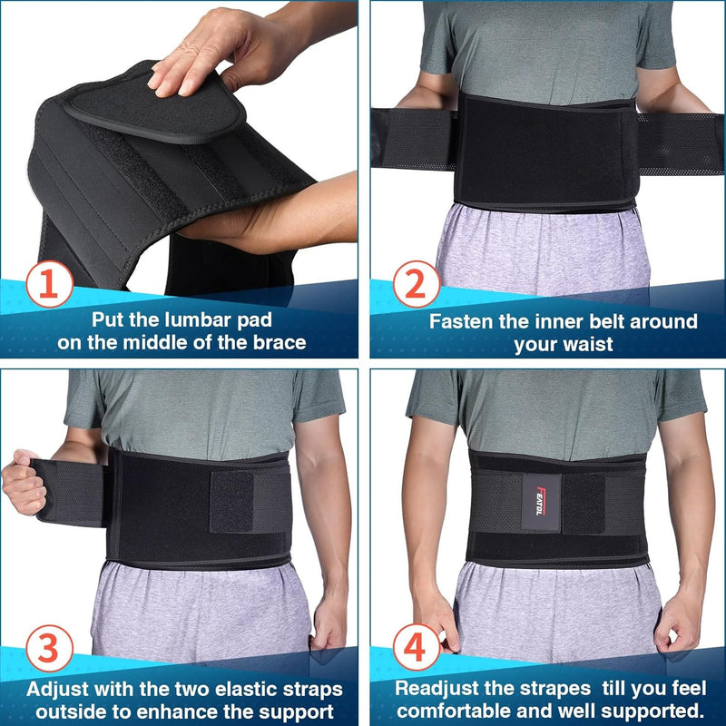 FEATOL - Cinturón de apoyo lumbar, soporte para alivio del dolor de espalda, ciática, escoliosis, hernia de disco, soporte para la espalda baja con tiras ajustables y almohadilla lumbar extraíble
