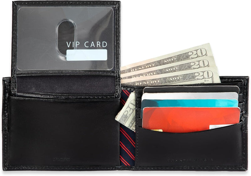 Tommy Hilfiger Men's Leather Wallet – Slim Bifold with 6 Credit Card Pockets and Removable ID Window, Casual Black Ranger, One Size