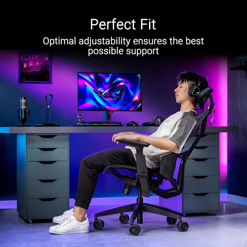ASUS ROG Destrier Core Ergo Gaming Chair, Futuristic Cyborg Aesthetic, Versatile Seat Adjustments, Mobile Gaming Arm Support Mode, Acoustic Panel