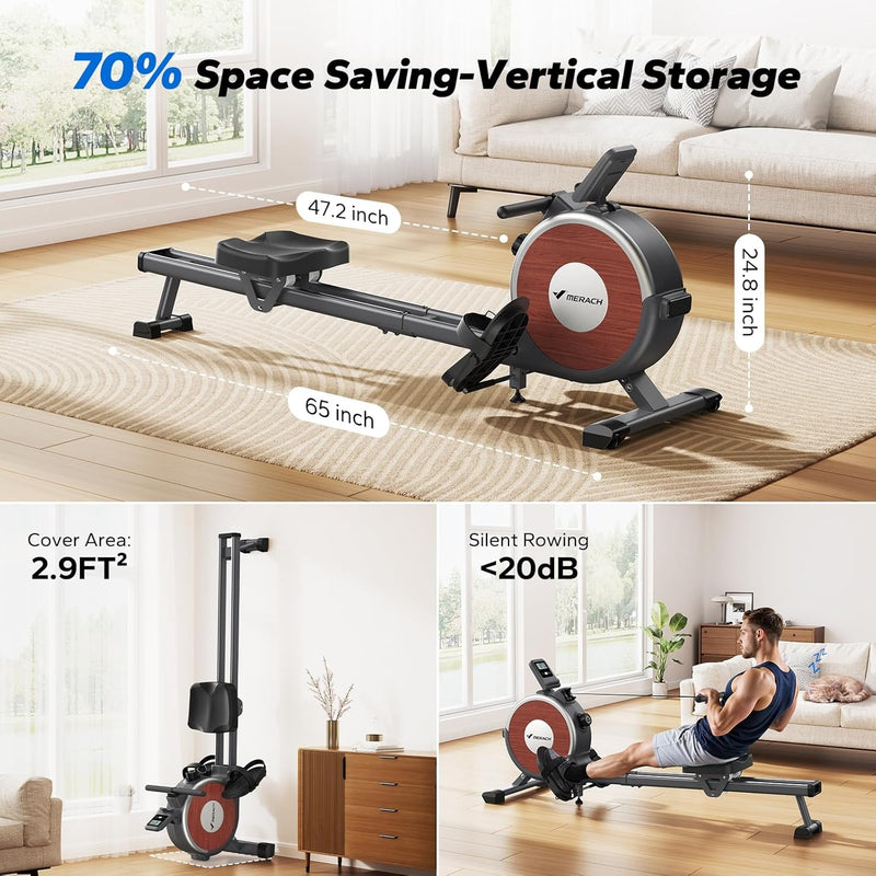 Merach Q1S Magnetic Rowing Machine Indoor, Dual Slide Rail, Quiet & Smooth