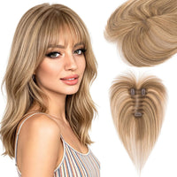 Hairro Real Hair Topper For Women Human Hair Wig With Bangs Korean Bangs Hairpieces Silk Base Fake Bang Piano Color Wisp