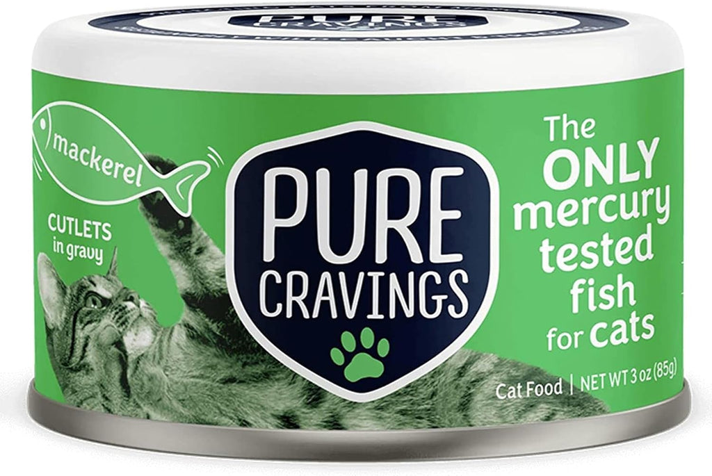 Pure Cravings Wet Cat Food Canned Mackerel Cutlets in Gravy, Every Catch is Mercury Tested, Moist Can Fish for Cats, Gra