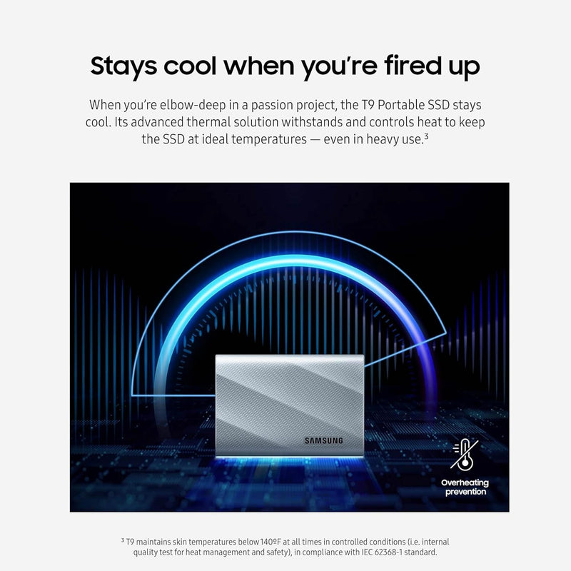 Samsung T9 Portable SSD 1TB, USB 3.2 Gen 2x2 External Solid State Drive, Seq. Read Speeds Up to 2,000MB/s for Gaming, Students and Professionals, MU-PG1T0B/AM, Black