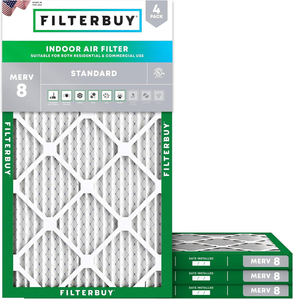 Filterbuy 15x30x1 Air Filter MERV 8 Dust & Allergy Defense (4-Pack)