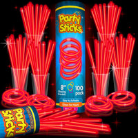 PartySticks Red Glow Sticks - 100pk, 8 Inch Glow in The Dark Light Up Sticks - Party Favors, Decorations, Necklaces and