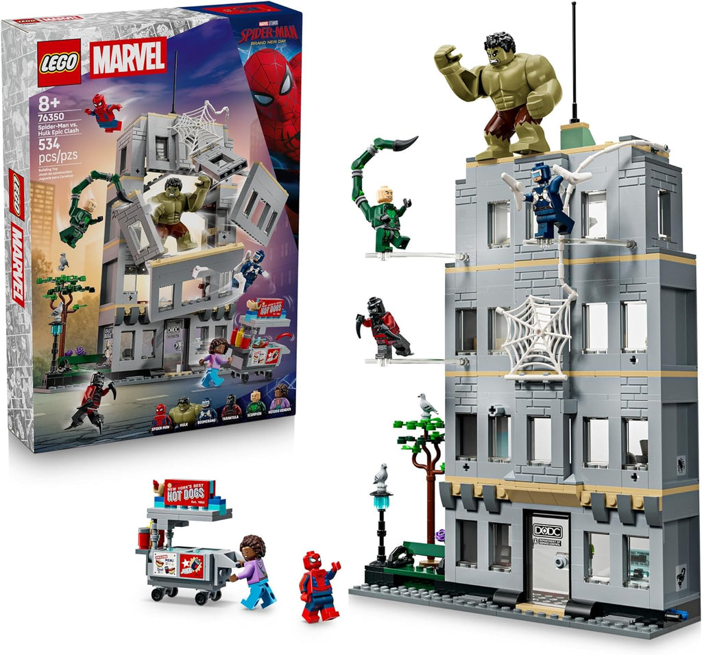 LEGO Marvel Spider-Man vs Hulk Epic Clash - Super Hero Building Toy for Boys & Girls, Ages 8+ - Includes 5 Minifigures & Hulk Figure - Spider-Man Toy for Fans - Gift for Birthdays - 76350