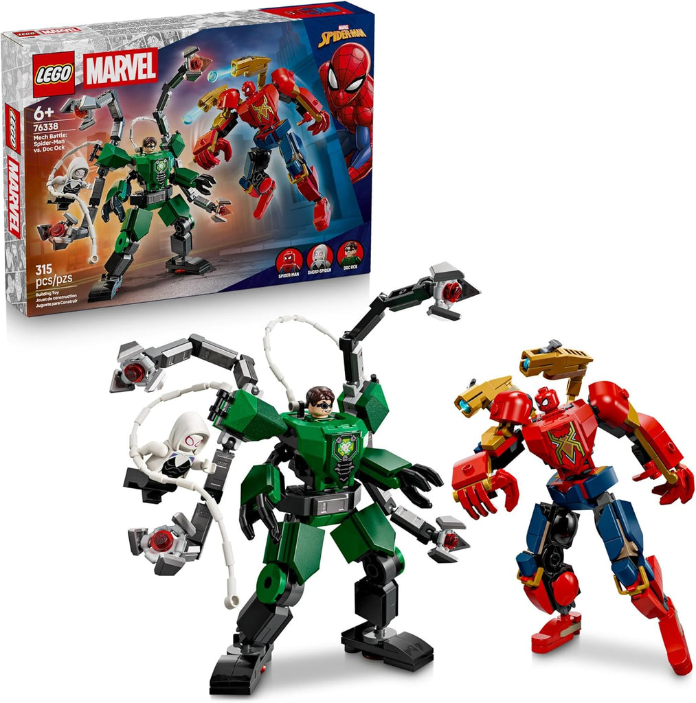 LEGO Marvel Mech Battle: Spider-Man vs. Doc Ock Building Toys for Kids - Super Hero & Villain Poseable Mech Toys W/3 Marvel Minifigures for Kids & Fans, Ages 6+ - Gift Idea for Birthdays - 76338