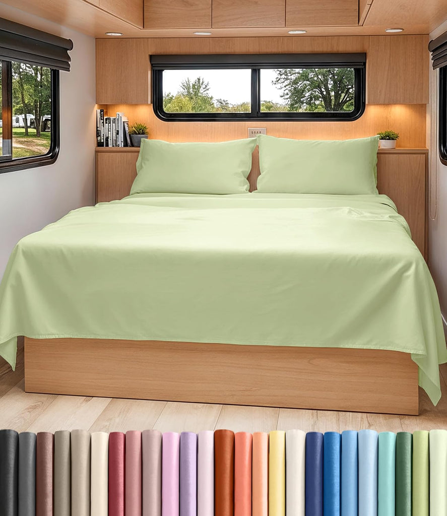 Short Queen Size 4 Piece Bed Sheet Set - RV Short Queen - Light Sage Green