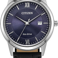 CITIZEN Men's Classic Eco-Drive Leather Strap Watch, 3-Hand Date