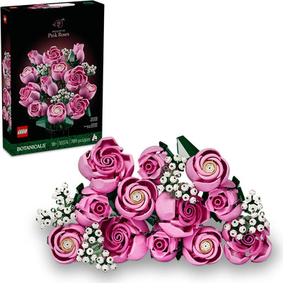 LEGO Botanicals Bouquet of Pink Roses Artificial Flowers - Building Blocks for Adults, Ages 18+ - Gifts for Birthdays for Her - Flowers for Home Office, Shelf or Room Decor - 10374