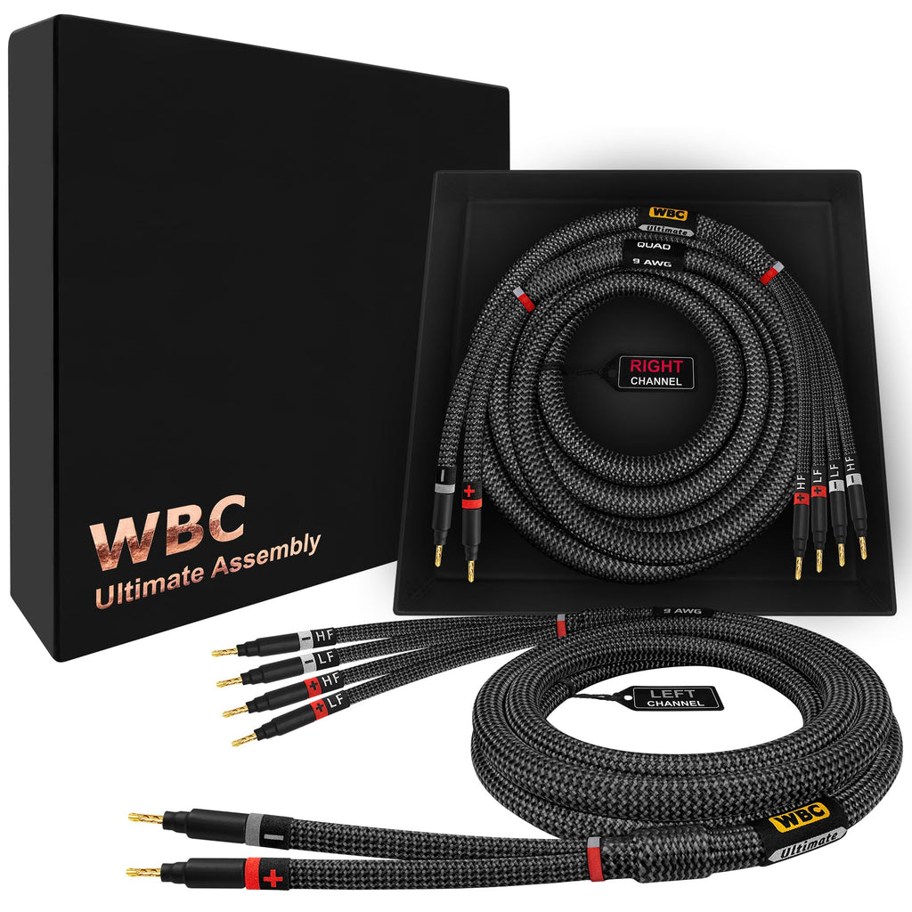 WORLDS BEST CABLES 8 Foot Ultimate - 9 AWG - Ultra-Pure OFC - Premium Audiophile HiFi Bi-Wire Speaker Cable Pair with Em
