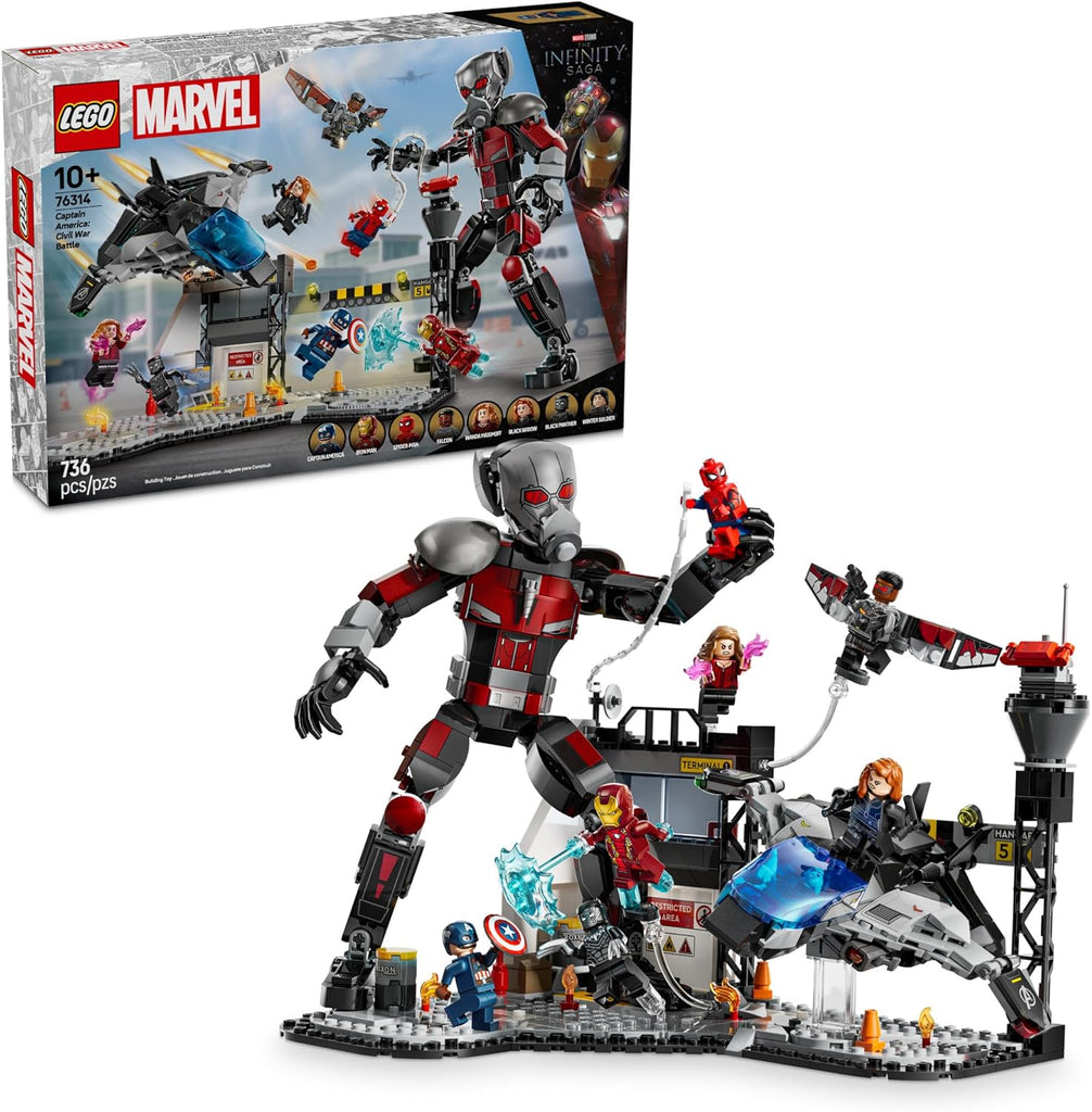LEGO Marvel Captain America Civil War Action Battle Building Toy Set - Marvel Superhero Toy for Kids, Boys and Girls, Ages 10+ - with 8 Minifigures and Giant Ant Man - Gift Idea for Birthday - 76314