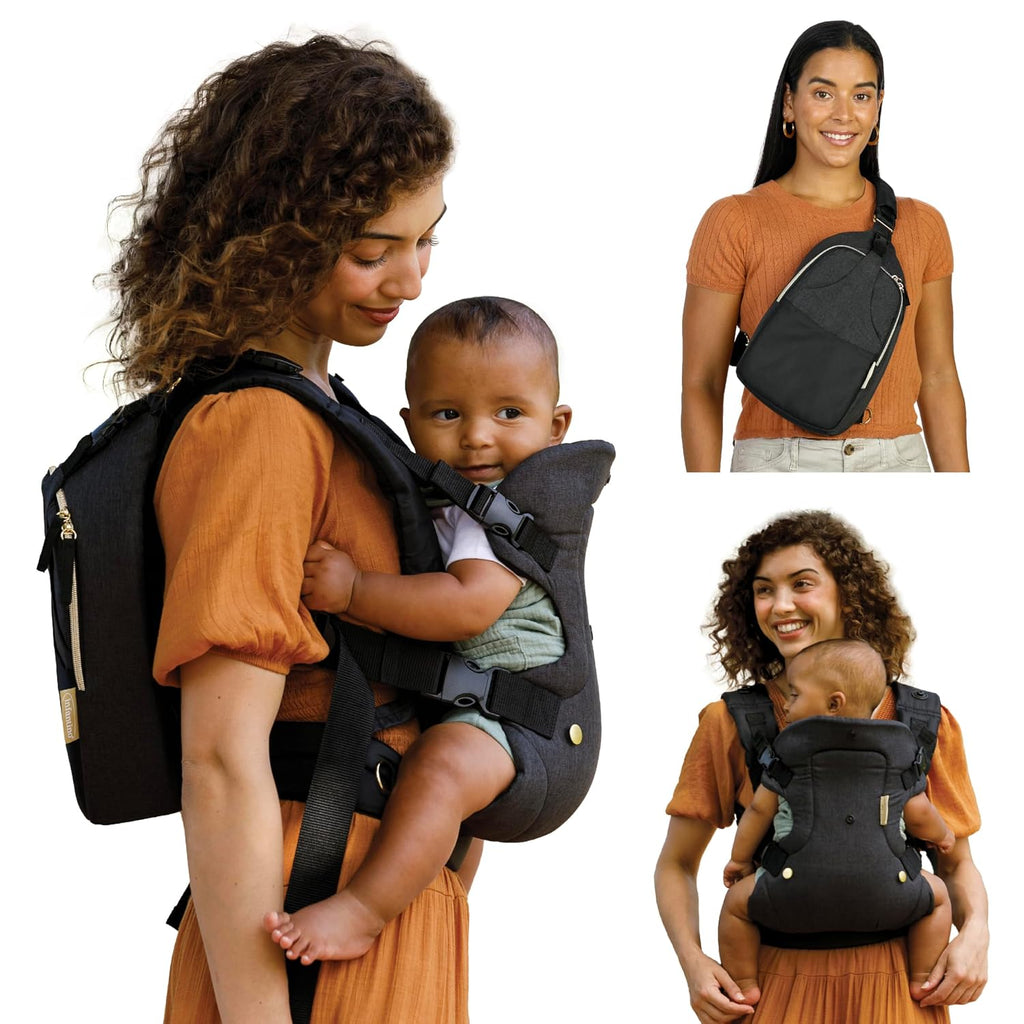 Infantino Flip 4 en 1 Portabebés con Bolso Pañalero Negro y Dorado