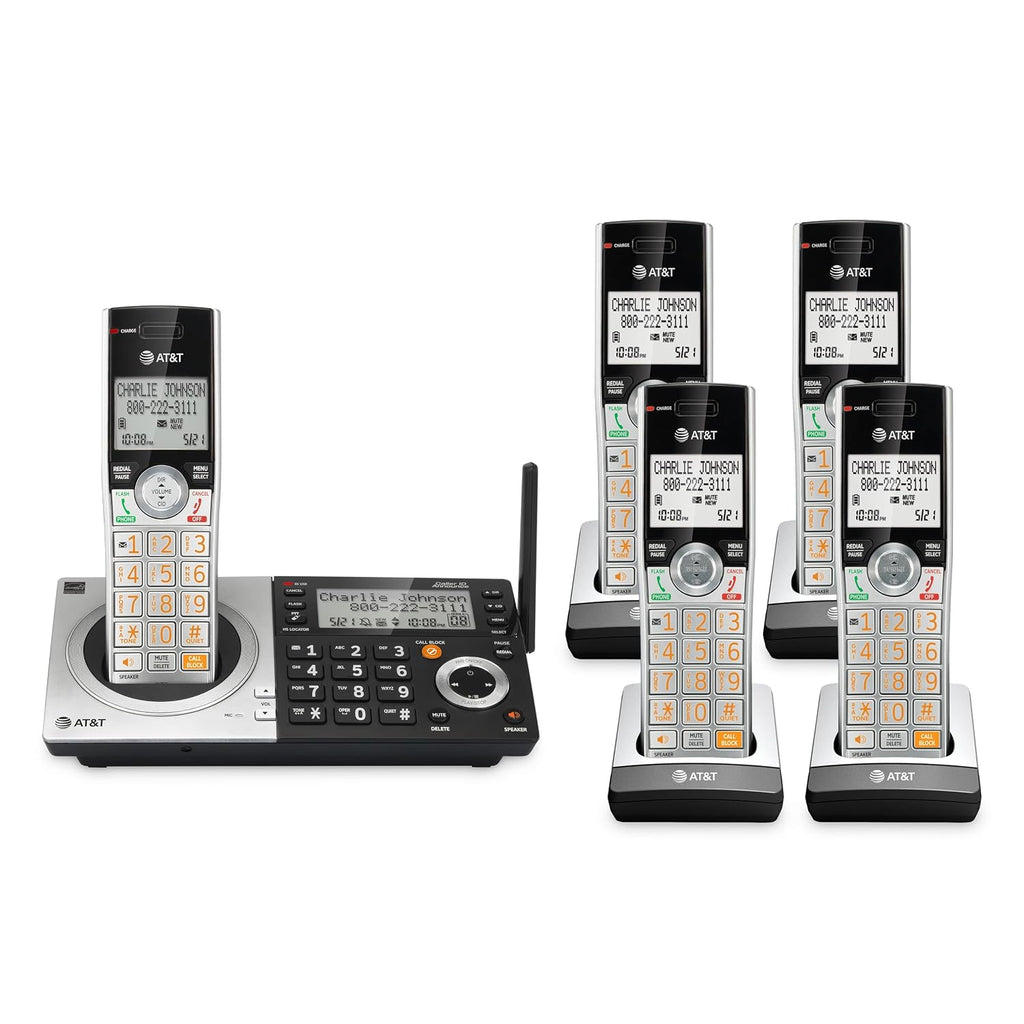AT&T CL83507 DECT 6.0 5-Handset Cordless Phone, Silver/Black