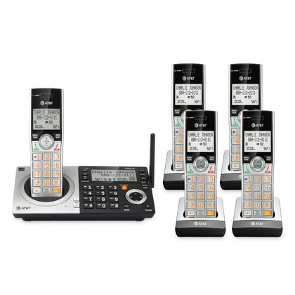 AT&T CL83507 DECT 6.0 5-Handset Cordless Phone, Silver/Black