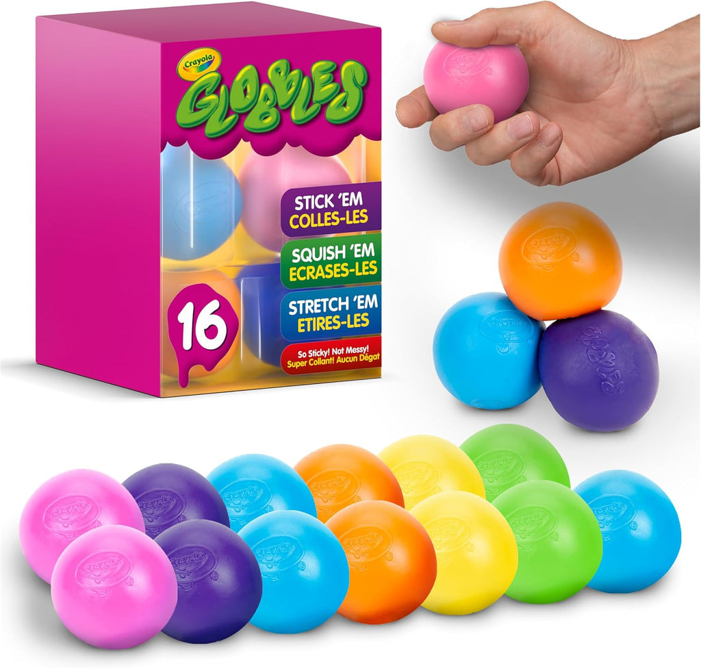 Crayola Globbles Squish Toys (16ct), Sticky Stress Ball for Adults & Kids, Squishy Balls, Calming Sensory Gift for Stres