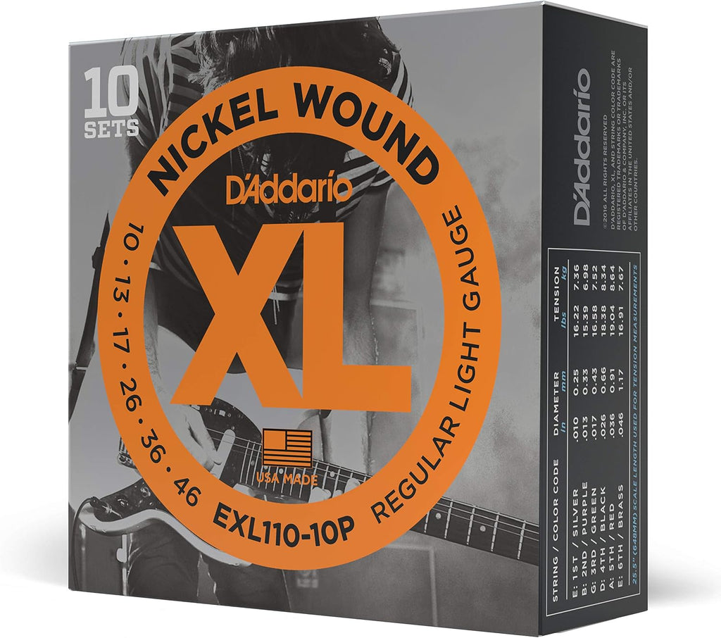 D'Addario XL Nickel EXL110-10P Electric Guitar Strings, 10-46, 10 Sets