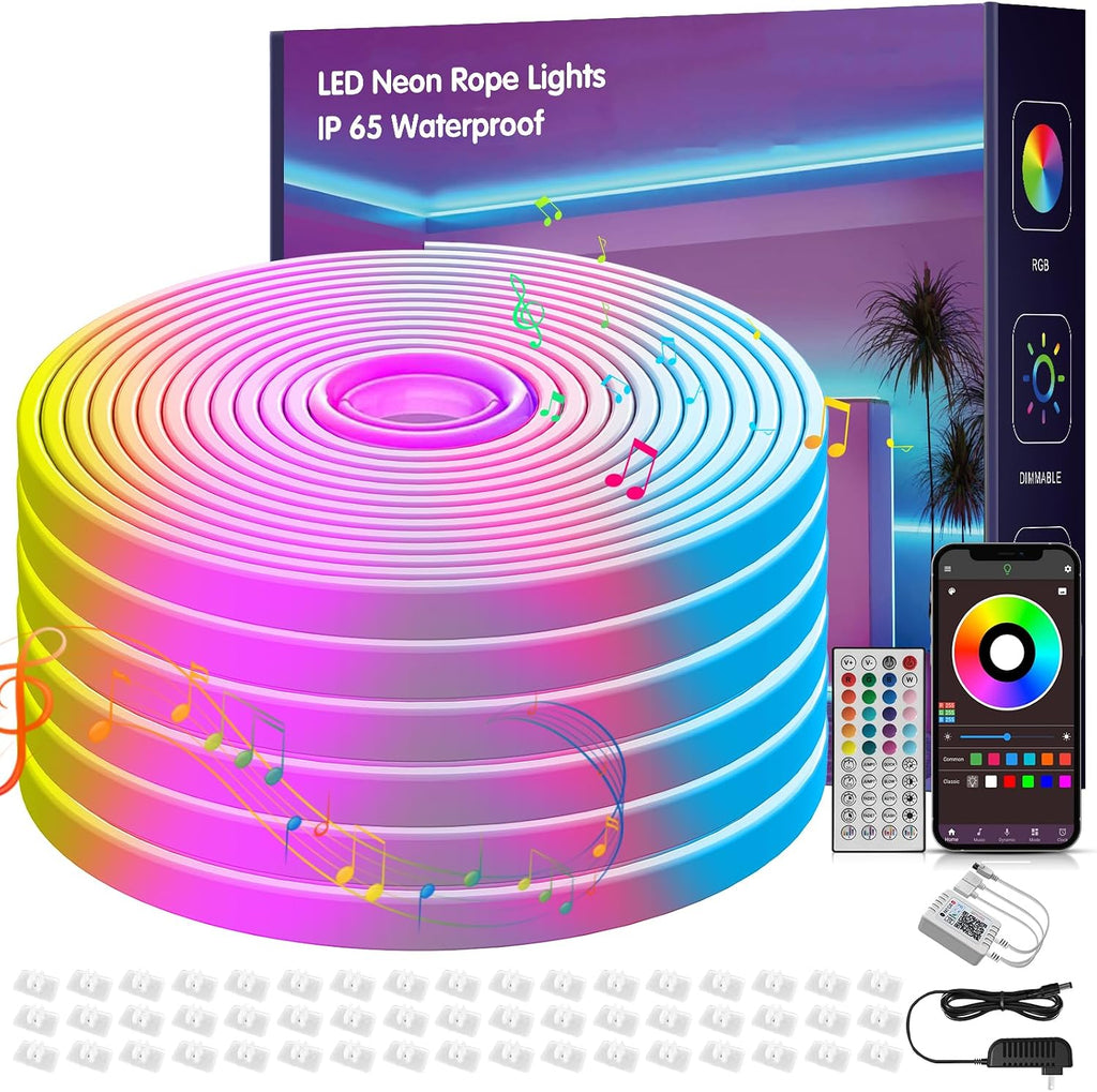 NBBUFF 100FT RGB Led Neon Rope Lights Outdoor with Remote&App Control 2Roll