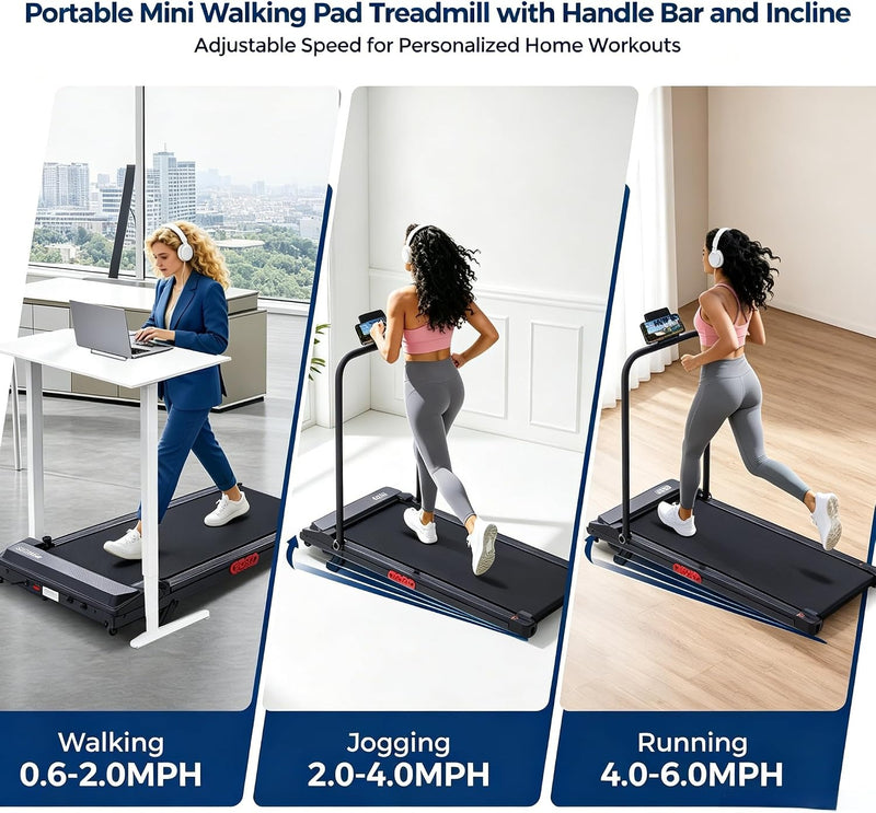 Ogpou Portable Walking Pad Treadmill with Handle Bar